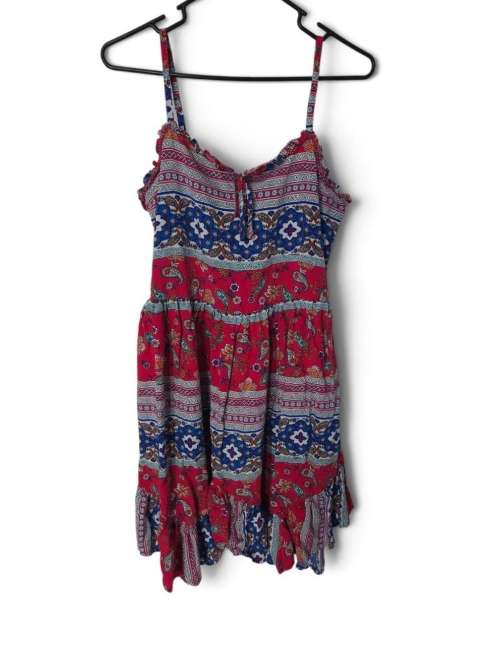Wrangler Red and Blue Printed Spaghetti-Strap Mini Dress